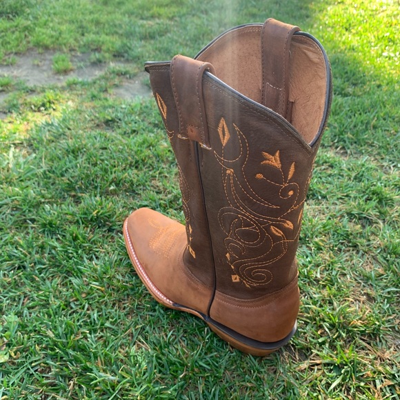 Women's Western Cowgirl Boots Cubans heel 404 tan - Picture 4 of 7